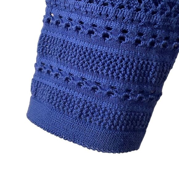Talbots blue 100% cotton open stitch sweater bracelet sleeves Small Petite - Picture 7 of 10